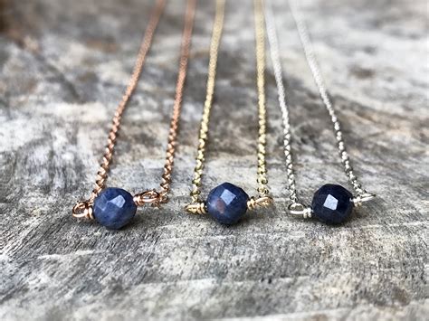Tiny September Birthstone Necklace Genuine Faceted Blue Sapphire