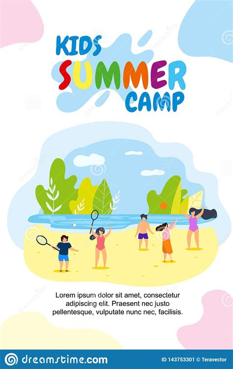 Vertical Flat Banner Kids Summer Camp Holidays Stock
