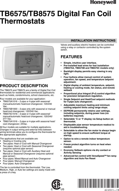 Honeywell Thermostat Tb Users Manual Tb Tb