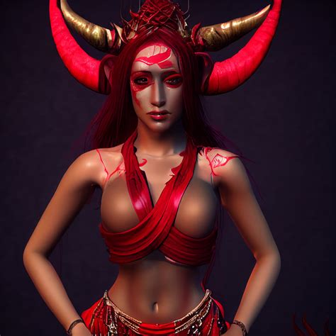 prompthunt tiefling belly dancer woman with red skin tail and horns no hooves no wings full
