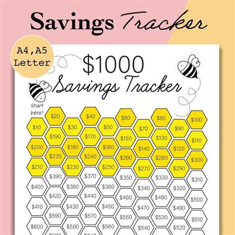 1k Savings Tracker Printable 1000 Savings Challenge Tracker Money