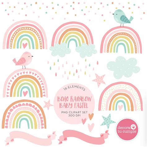The Rainbow Baby Shower Set Is Shown In Pink Green And Blue With