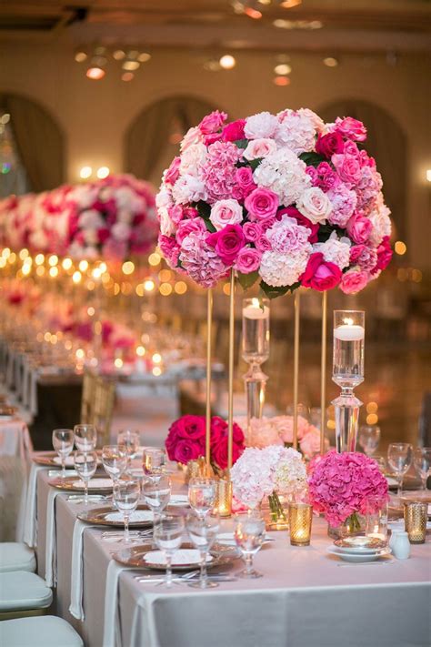 Tall Pink Rose And Hydrangea Centerpiece