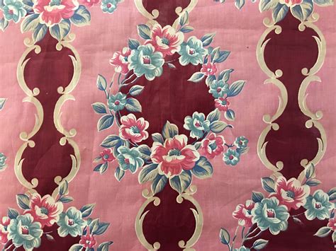 Burgundy And Pink Floral Chintz 48 Inch Pieces