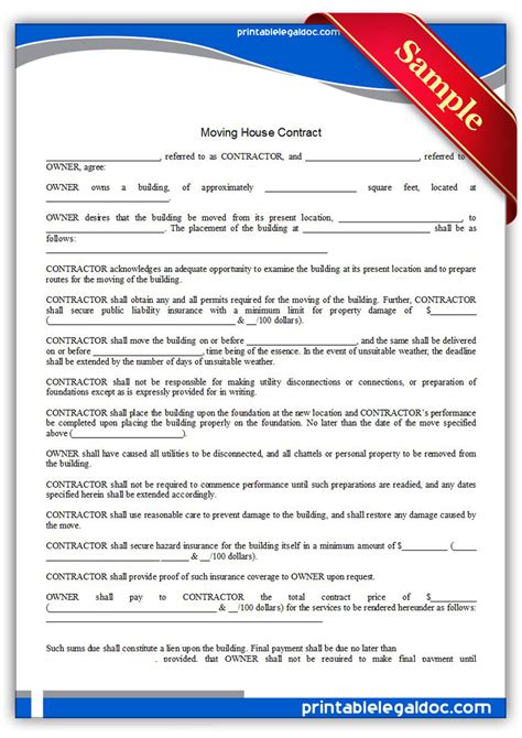 If you don't understand the fine print. Free Printable Moving House Contract Form (GENERIC)