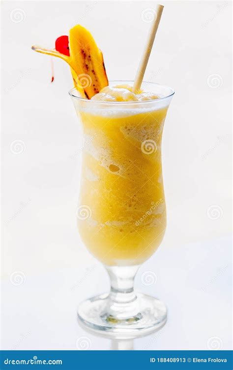 A Glass Of Healthy Banana Juice Drink With Pulp Decorated With A Slice