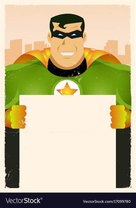 Comic Super Hero Holding Sign Royalty Free Vector Image