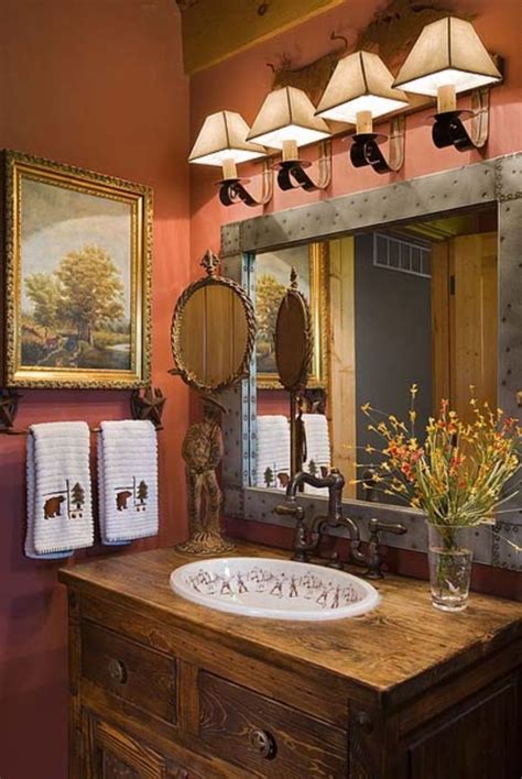 The designer of this cabin bathroom chose a slew of different tiles that have their own color and textures. Awesome 48 Awesome Country Mirror Bathroom Decor Ideas ...