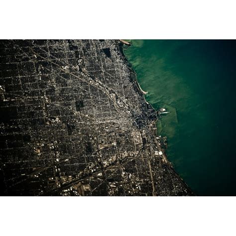 Satellite View Of Chicago And Lake Michigan Illinois Usa Poster Print