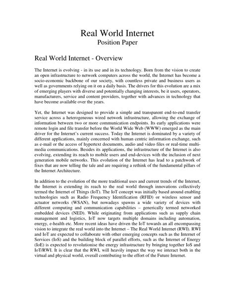 The goal of a position paper is to convince the audience that your opinion is valid and worth listening to. (PDF) Position Paper: Real World Internet