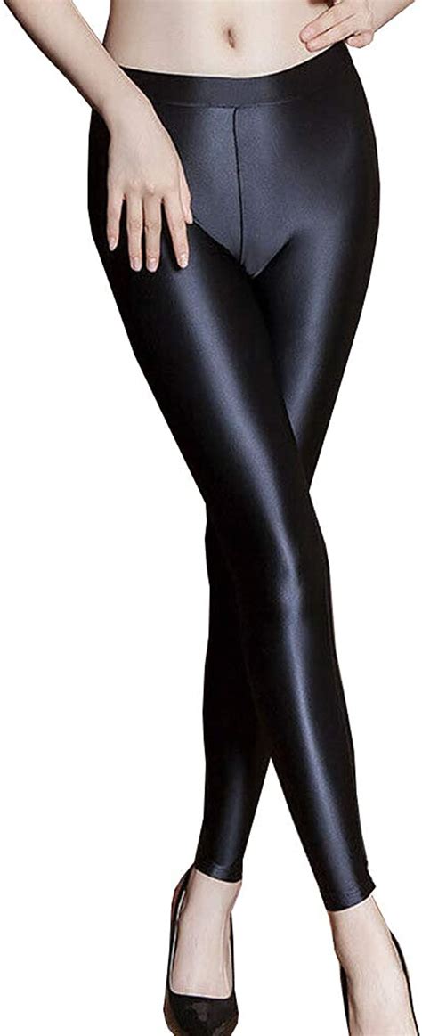 Leesuo Womens Sexy Shiny Glossy Skinny Leggings Opaque Nylon Sheer
