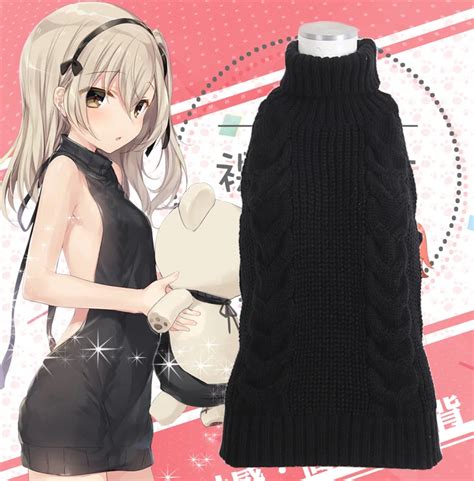 3colors anime sexy sleeveless backless sweater cosplay costume japanese turtle neck leak back