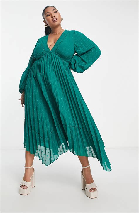 ASOS Curve Long Sleeve Dobby Cocktail Dress In Green Lyst