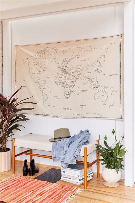 Hand Drawn World Map Tapestry Urban Outfitters World Map Tapestry