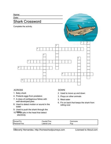 Shark Crossword Puzzle Homeschooling