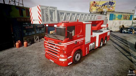 Scania Fire Ladder V11 Emerglights Red Els For Gta 4