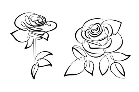 Valentinstag engravind set mit umschlag, hear, wings, dove und rose. Rose Line Art Illustrations, Royalty-Free Vector Graphics & Clip Art - iStock