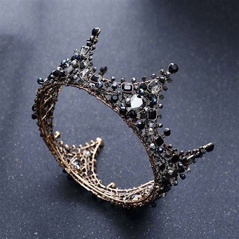 Baroque Black Crown Crystal Tiara Bride Bridal Headbands Round Full