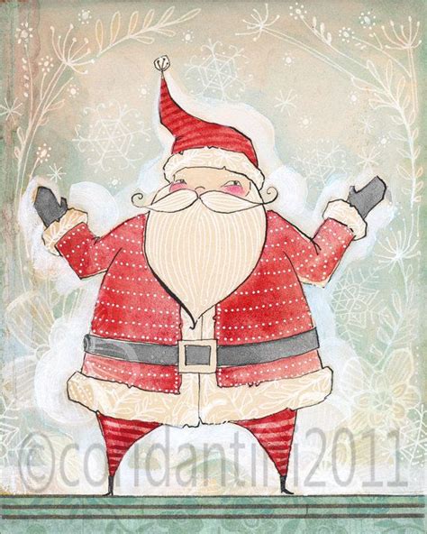 Whimsical Watercolor Painting Of Santa Claus 8 X 10 Folk A