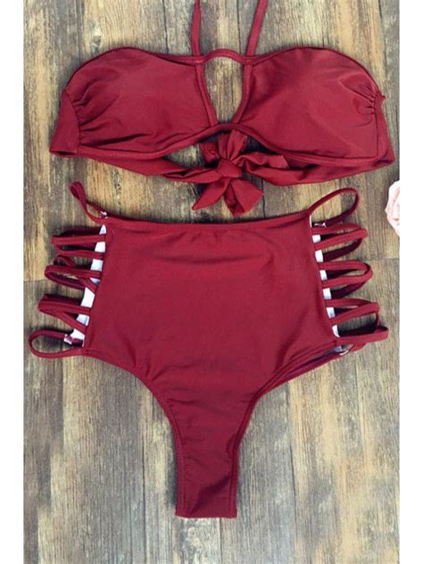 [22 off] 2021 high rise wine red bikini set in dark red zaful