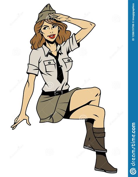 Vintage Pin Up Soldier Saluting Girl Stock Vector Illustration Of