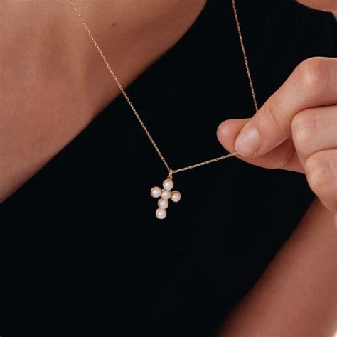 Pearl Cross Necklace Etsy