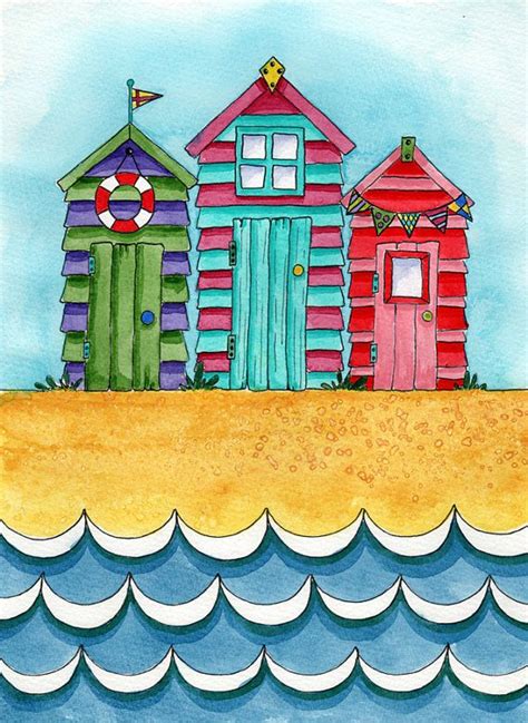 Home Living Home D Cor Quality Print Of My Watercolour Beach Huts Picture Wall Hangings Etna