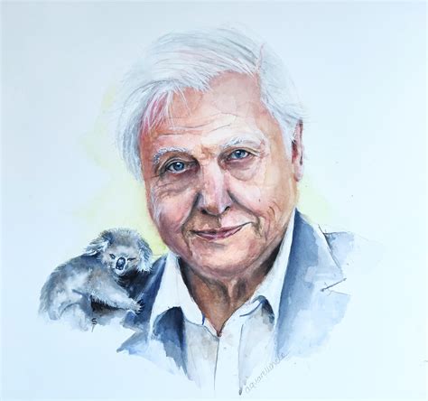 Sir David Attenborough Me Watercolor 2020 Rart