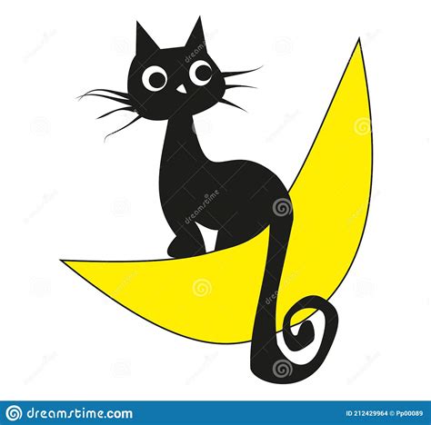 The Black Cat On The Moon Stock Vector Illustration Of Sitting 212429964