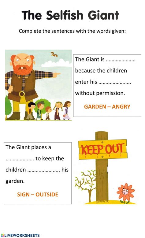 The Selfish Giant 3 Interactive Worksheet Reading Comprehension