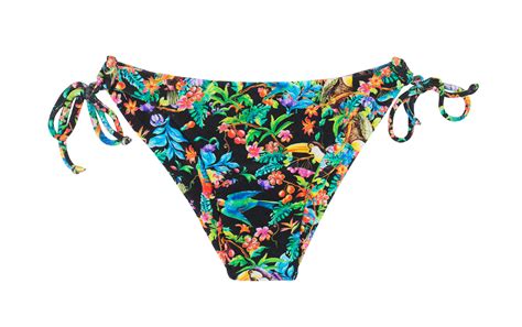 Brazilian Tie Side Bikini Bottoms Featuring A Black Floral Print