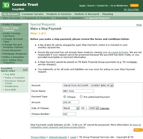 Td canada trust offers my accounts to efficiently send money, pay bills, or make a transfer. EasyWeb Tour - Personal Banking - Make a Stop Payment