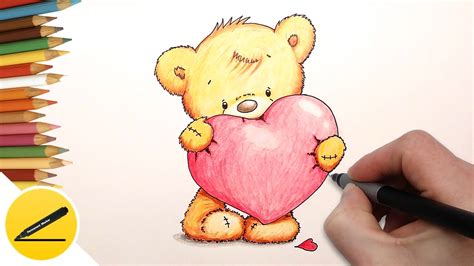 How to draw a bear very easy for beginners/kids. How to Draw a Cute Bear with a Heart Как Нарисовать милого ...