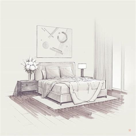 Andrii Bondarenko в Instagram Bedroom Interior Sketch