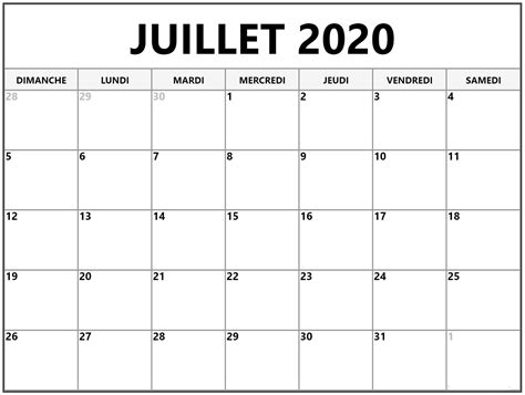 Calendrier Juillet 2020 Vacances Imprimable Pdf Wordexcel 2020