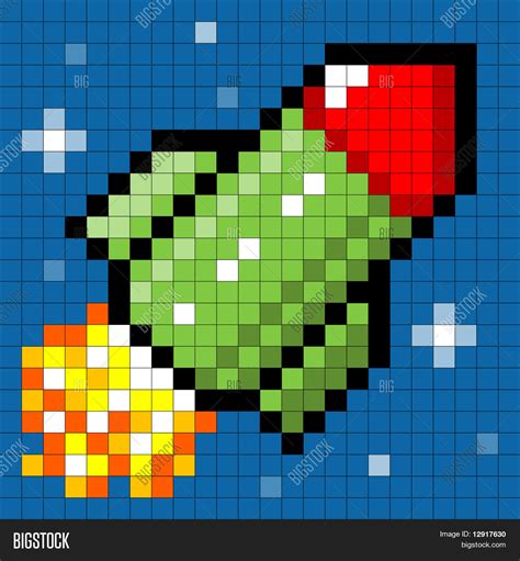 Pixel Rocket Flying Vector And Photo Free Trial Bigstock