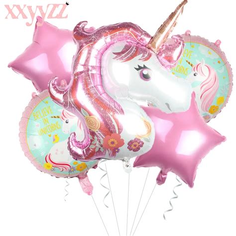 Xxyyzz 5pcslot Unicorn Balloons 18 Inch Star Round Balloon Birthday