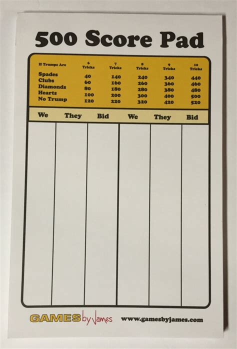Free Printable 500 Card Game Score Sheets