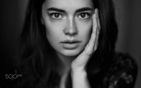 Wallpaper Lidia Savoderova Model Face Women Brunette Brown Eyes Monochrome X
