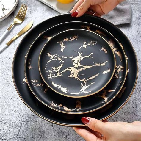 Luxury Pcs Inch Tableware Luxury Gold Edges Marble Dinner Plate