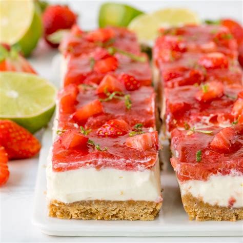 These Moreish No Bake Strawberry And Rhubarb Cheesecake Bars Are Topped