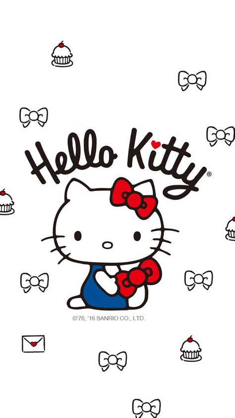 the hello kitty wallpaper is in black and white with red bow ties on it