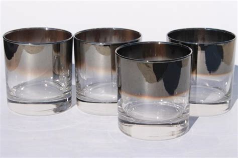 Vintage Bar Glasses Metallic Silver Fade Ombre Color On The Rocks Drinks Glasses