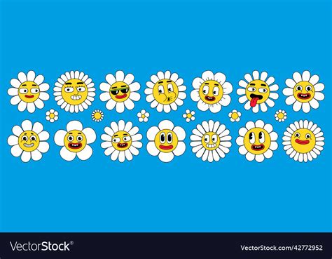 Groovy Flower Characters Funny Daisy With Smile Vector Image