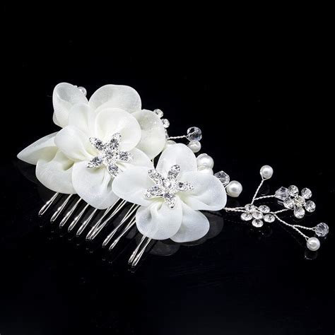 Rhinestone Pearl White Flower Hair Combs Wedding Bride Fashion Style