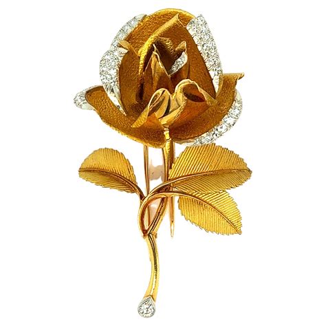 Mellerio Diamond Gold Rose Brooch At 1stdibs Mellerio Brooch Gold