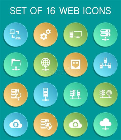 Server Web Icons On Colorful Round Stock Vector Illustration Of