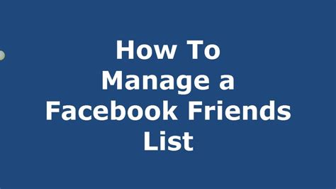 Select any friend list to see a mini news feed of posts made by just those friends. Facebook Lists - How To Manage A Facebook Friends List ...