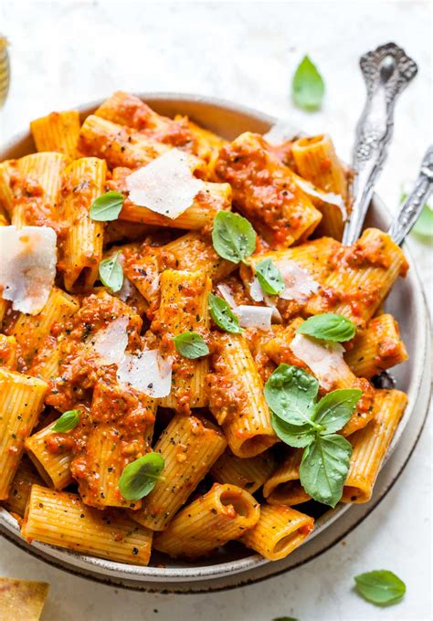 red pesto pasta dishing  health