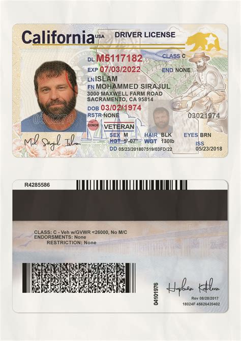 California Drivers License Template